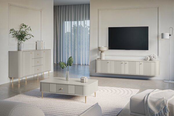 Stolik kawowy Vesper 103x60 cm z szufladą - kaszmir / złote nogi