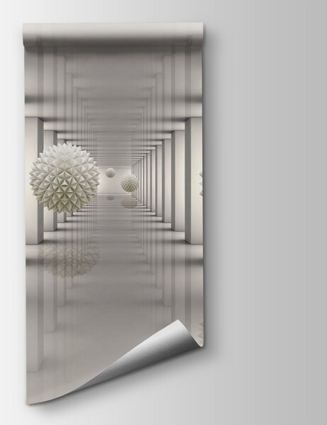 Fototapeta Biały pokój z białymi kolumnami i białymi kulami, Fototapety 3d, Popularne Fototapety, u63738 - Tapeko.pl
