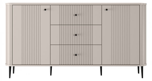 Komoda Vesper 160 cm z szufladami na nóżkach - kaszmir / czarne nogi