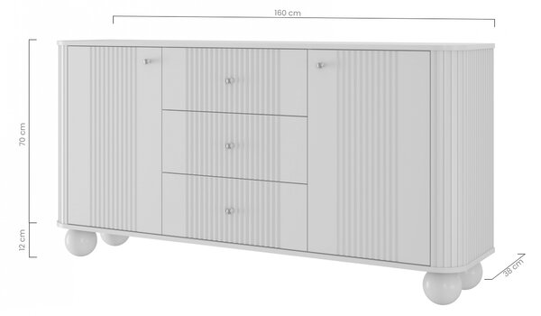 Komoda z szufladami Vesper 160 cm - czarny / czarne uchwyty / nogi kule