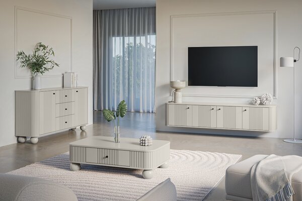 Stolik kawowy Vesper 103x60 cm z szufladą - kaszmir / czarne uchwyty / nogi kule