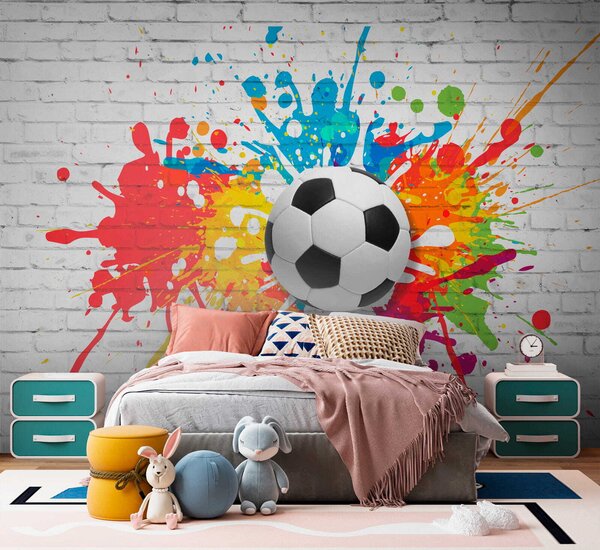 Fototapeta Piłka futbolowa na ceglanej ścianie, Fototapety 3d, Popularne Fototapety, u64587 - Tapeko.pl