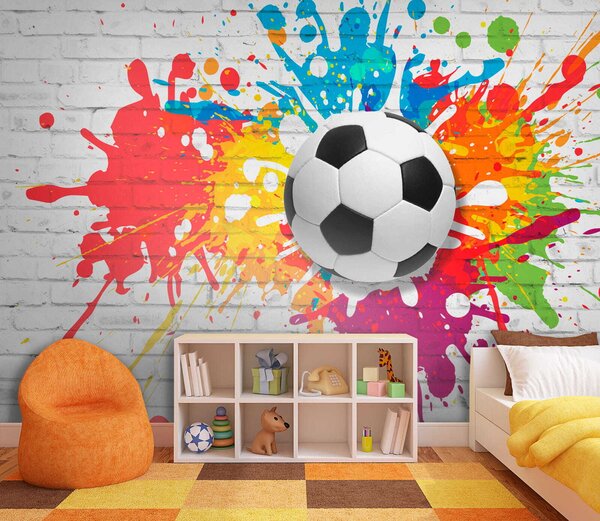 Fototapeta Piłka futbolowa na ceglanej ścianie, Fototapety 3d, Popularne Fototapety, u64587 - Tapeko.pl