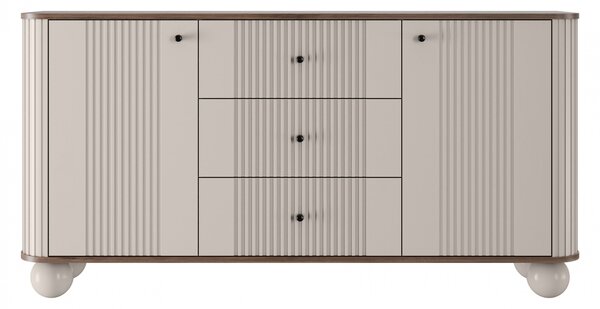 Komoda Vesper 160 cm z szufladami na kulach - kaszmir / orzech / czarne uchwyty / nogi kule