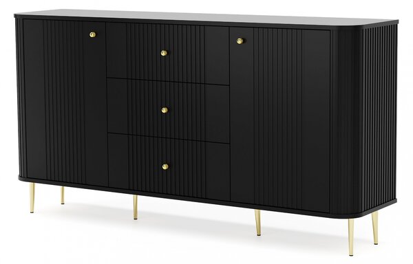Komoda Vesper 160 cm z szufladami na nóżkach - czarny / złote nogi