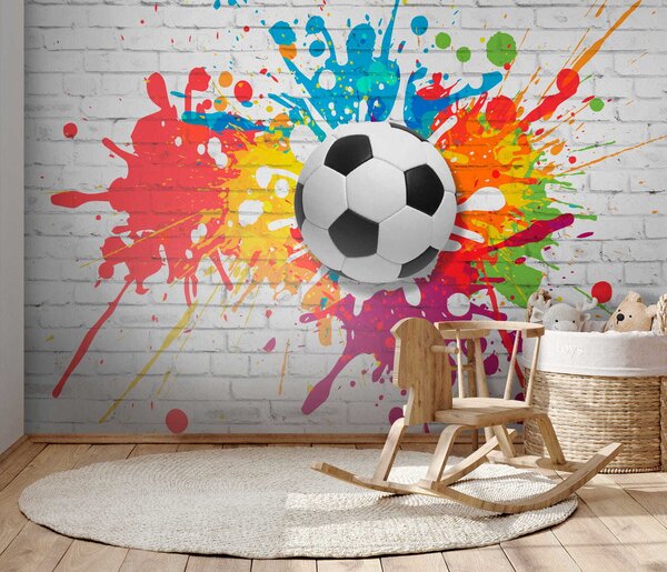 Fototapeta Piłka futbolowa na ceglanej ścianie, Fototapety 3d, Popularne Fototapety, u64587 - Tapeko.pl