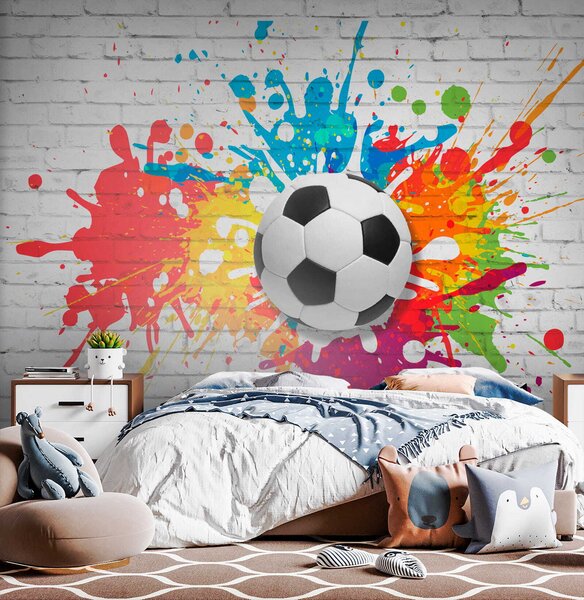 Fototapeta Piłka futbolowa na ceglanej ścianie, Fototapety 3d, Popularne Fototapety, u64587 - Tapeko.pl