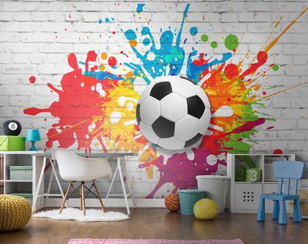 Fototapeta Piłka futbolowa na ceglanej ścianie, Fototapety 3d, Popularne Fototapety, u64587 - Tapeko.pl