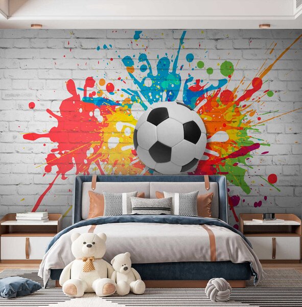 Fototapeta Piłka futbolowa na ceglanej ścianie, Fototapety 3d, Popularne Fototapety, u64587 - Tapeko.pl