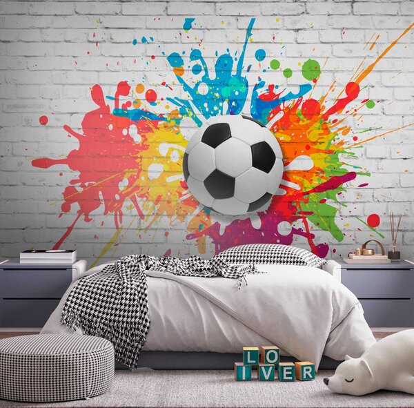 Fototapeta Piłka futbolowa na ceglanej ścianie, Fototapety 3d, Popularne Fototapety, u64587 - Tapeko.pl