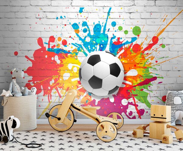 Fototapeta Piłka futbolowa na ceglanej ścianie, Fototapety 3d, Popularne Fototapety, u64587 - Tapeko.pl