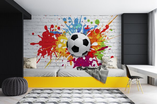 Fototapeta Piłka futbolowa na ceglanej ścianie, Fototapety 3d, Popularne Fototapety, u64587 - Tapeko.pl