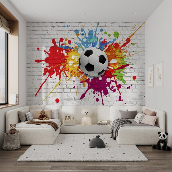 Fototapeta Piłka futbolowa na ceglanej ścianie, Fototapety 3d, Popularne Fototapety, u64587 - Tapeko.pl