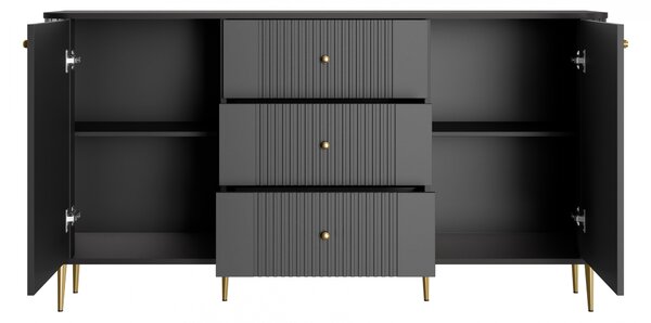 Komoda Vesper 160 cm z szufladami na nóżkach - czarny / złote nogi