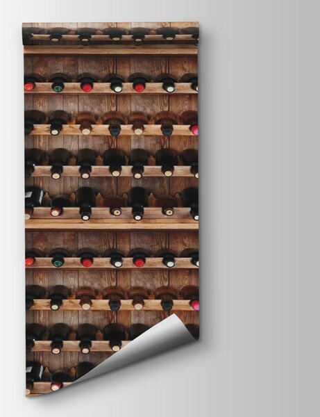 Fototapeta Butelki i kieliszki do wina na półce, Fototapety design, Popularne Fototapety, u65213 - Tapeko.pl