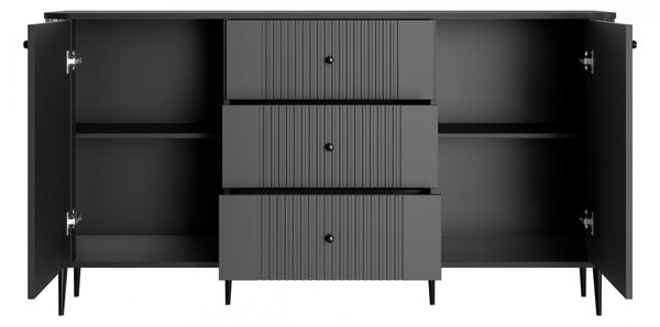Komoda Vesper 160 cm z szufladami na nóżkach - czarny / czarne nogi