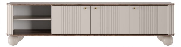 Szafka RTV Vesper 187 cm trzydrzwiowa - kaszmir / orzech / złote uchwyty / nogi kule