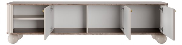 Szafka RTV Vesper 187 cm trzydrzwiowa - kaszmir / orzech / złote uchwyty / nogi kule