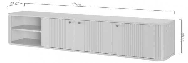 Szafka RTV wisząca Vesper 187 cm trzydrzwiowa - kaszmir / orzech / złote uchwyty