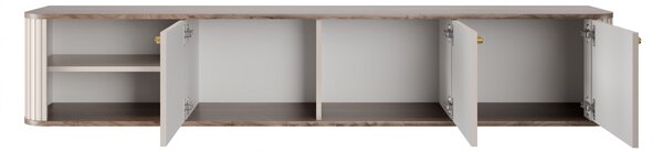 Szafka RTV wisząca Vesper 187 cm trzydrzwiowa - kaszmir / orzech / złote uchwyty