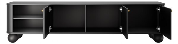 Szafka RTV Vesper 187 cm trzydrzwiowa - czarny / złote uchwyty / nogi kule