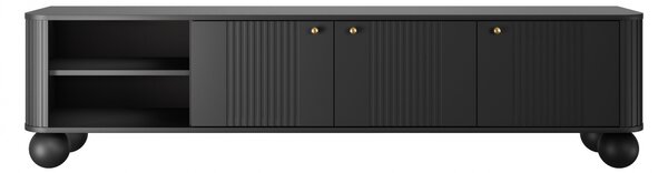 Szafka RTV Vesper 187 cm trzydrzwiowa - czarny / złote uchwyty / nogi kule