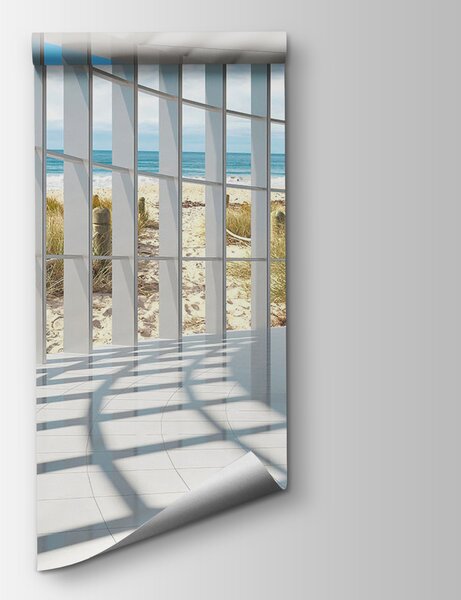 Fototapeta Duży pokój z oknami i widokiem na plażę, Fototapety 3d, Popularne Fototapety, u70513 - Tapeko.pl