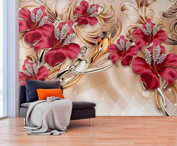 Fototapety Czerwone lilie z efektem 3D, Fototapety 3D, Fototapety 3d Kwiaty, u70604 : Uwalls.pl