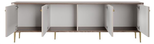 Szafka RTV Vesper 4D 187 cm - kaszmir / orzech / złote nogi