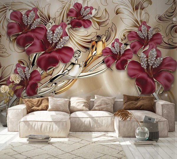 Fototapety Czerwone lilie z efektem 3D, Fototapety 3D, Fototapety 3d Kwiaty, u70604 : Uwalls.pl