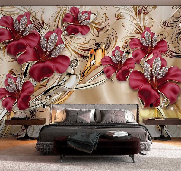 Fototapety Czerwone lilie z efektem 3D, Fototapety 3D, Fototapety 3d Kwiaty, u70604 : Uwalls.pl