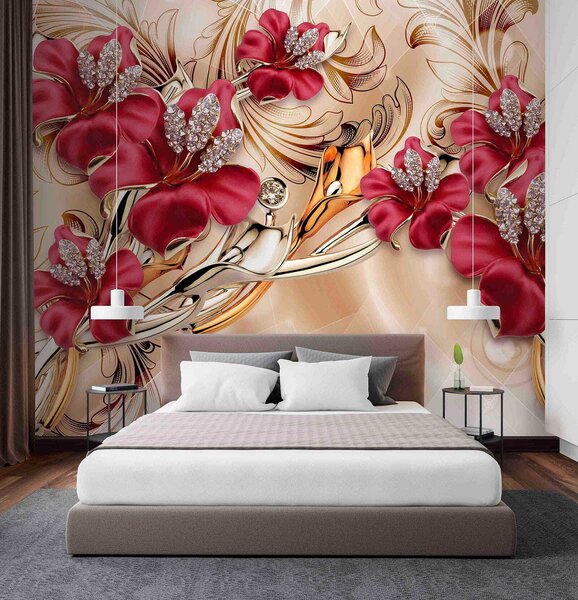 Fototapety Czerwone lilie z efektem 3D, Fototapety 3D, Fototapety 3d Kwiaty, u70604 : Uwalls.pl