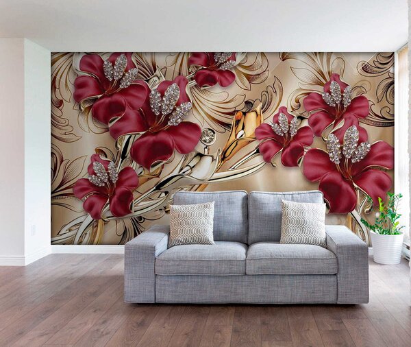 Fototapety Czerwone lilie z efektem 3D, Fototapety 3D, Fototapety 3d Kwiaty, u70604 : Uwalls.pl