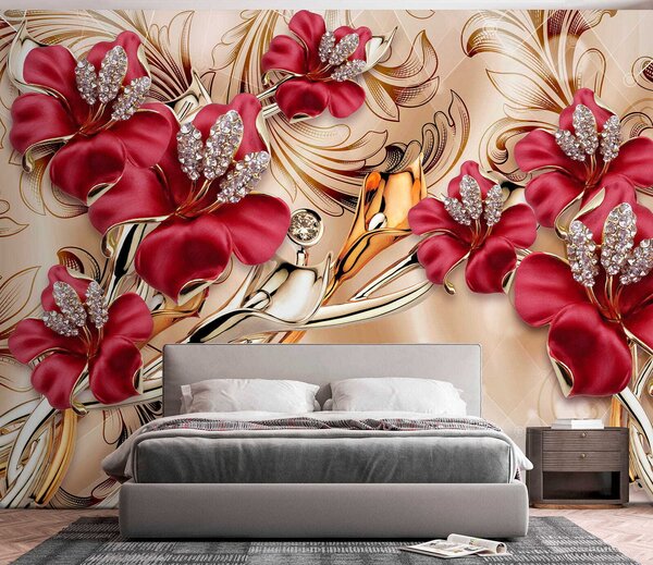 Fototapety Czerwone lilie z efektem 3D, Fototapety 3D, Fototapety 3d Kwiaty, u70604 : Uwalls.pl