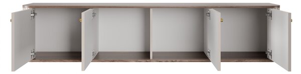 Szafka RTV wisząca Vesper 4D 187 cm - kaszmir / orzech / złote uchwyty