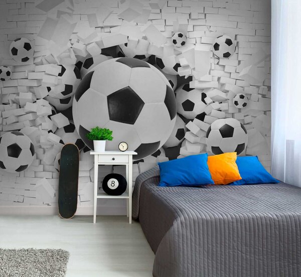 Fototapeta Grupa piłek futbolowych w stosie cegieł, Fototapety 3d, Popularne Fototapety, u70633 - Tapeko.pl
