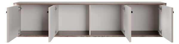 Szafka RTV wisząca Vesper 4D 187 cm - kaszmir / orzech / czarne uchwyty
