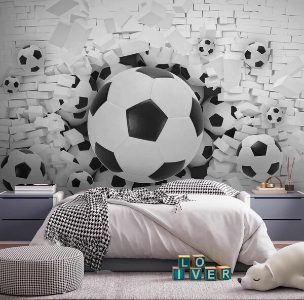 Fototapeta Grupa piłek futbolowych w stosie cegieł, Fototapety 3d, Popularne Fototapety, u70633 - Tapeko.pl