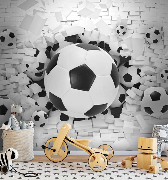 Fototapeta Grupa piłek futbolowych w stosie cegieł, Fototapety 3d, Popularne Fototapety, u70633 - Tapeko.pl