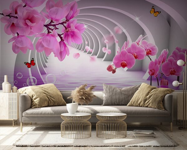 Fototapeta Różowe kwiaty w tunelu, Fototapety 3d, Popularne Fototapety, u70606 - Tapeko.pl