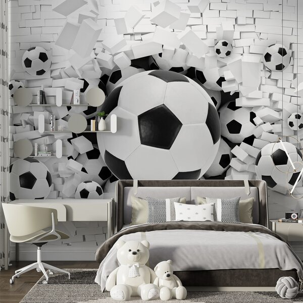 Fototapeta Grupa piłek futbolowych w stosie cegieł, Fototapety 3d, Popularne Fototapety, u70633 - Tapeko.pl