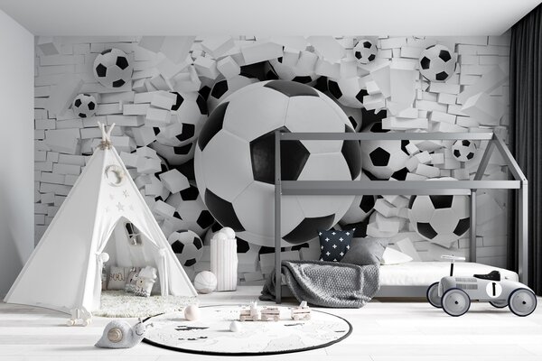 Fototapeta Grupa piłek futbolowych w stosie cegieł, Fototapety 3d, Popularne Fototapety, u70633 - Tapeko.pl