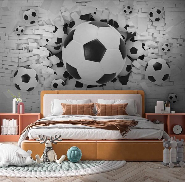 Fototapeta Grupa piłek futbolowych w stosie cegieł, Fototapety 3d, Popularne Fototapety, u70633 - Tapeko.pl