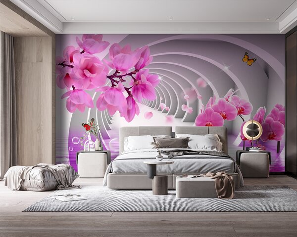 Fototapeta Różowe kwiaty w tunelu, Fototapety 3d, Popularne Fototapety, u70606 - Tapeko.pl