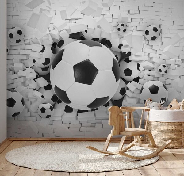 Fototapeta Grupa piłek futbolowych w stosie cegieł, Fototapety 3d, Popularne Fototapety, u70633 - Tapeko.pl