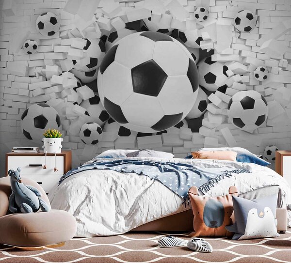 Fototapeta Grupa piłek futbolowych w stosie cegieł, Fototapety 3d, Popularne Fototapety, u70633 - Tapeko.pl