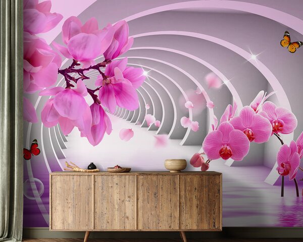 Fototapeta Różowe kwiaty w tunelu, Fototapety 3d, Popularne Fototapety, u70606 - Tapeko.pl