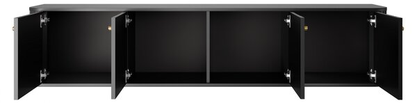 Szafka RTV wisząca Vesper 4D 187 cm - czarny / złote uchwyty