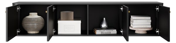 Szafka RTV wisząca Vesper 4D 187 cm - czarny / złote uchwyty