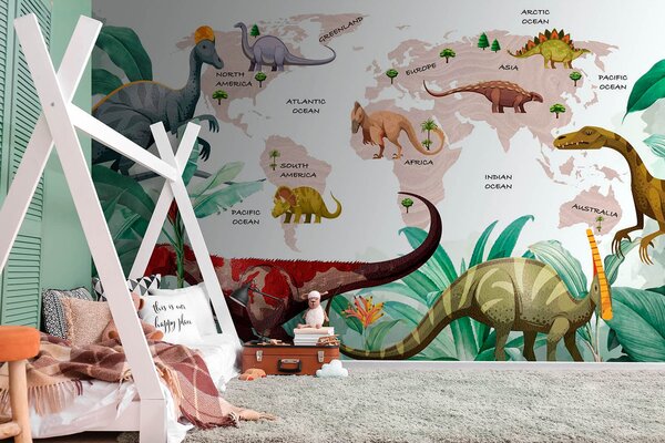 Fototapeta Mapa dinozaurów z roślinami i nazwami, Fototapety Dziecięce, Popularne Fototapety, u71068v4 - Tapeko.pl